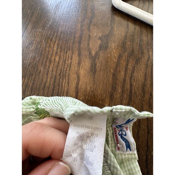 Silly Goose Girls Hand Smocked Frog Princess Green White Gingham Plaid Dress 18 - Picture 6 of 6